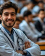 Estudante de medicina sorrindo em aula